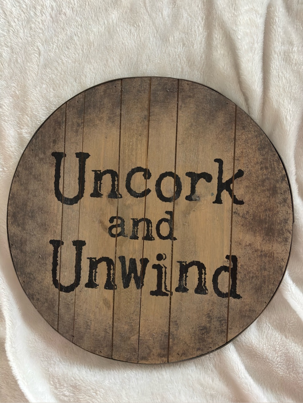 “Uncork and Unwind” Rustic Round Wooden Wall Decor - Brown